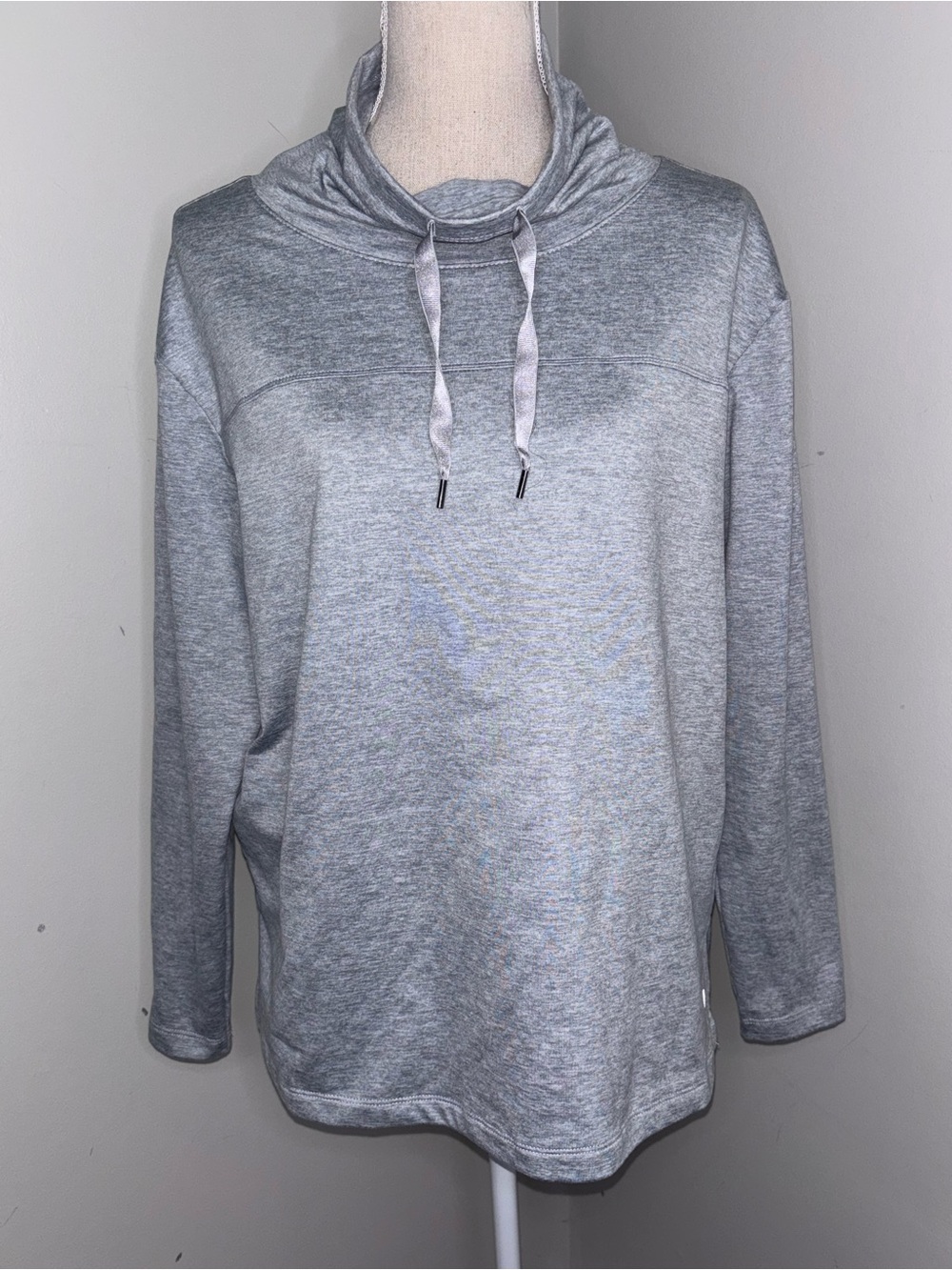Apana heather gray funnel neck long sleeve pullover top soft stretchy sz Large
